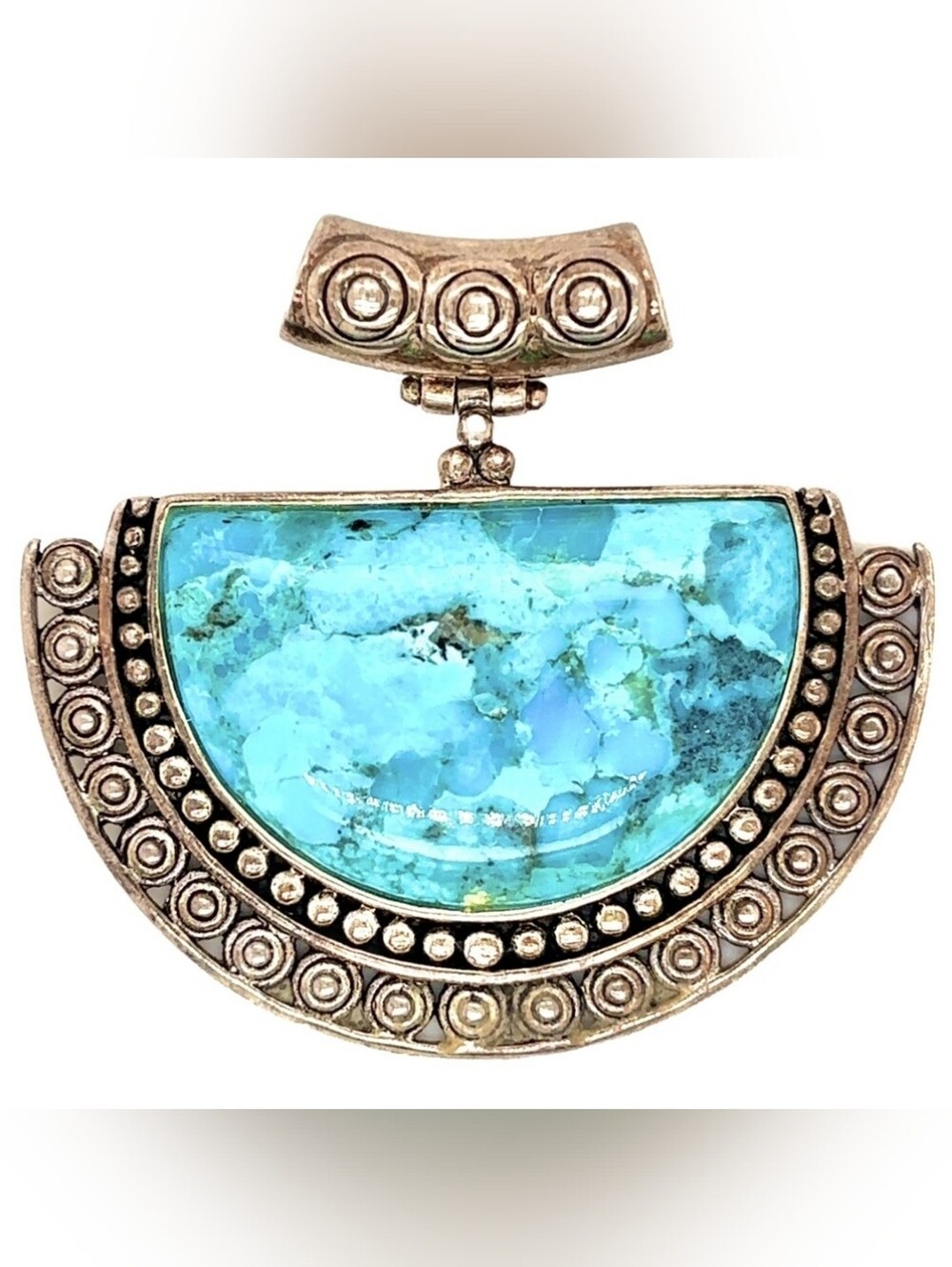 Genuine Half Moon Shaped Turquiose Pendant in Sterling Silver Necklace